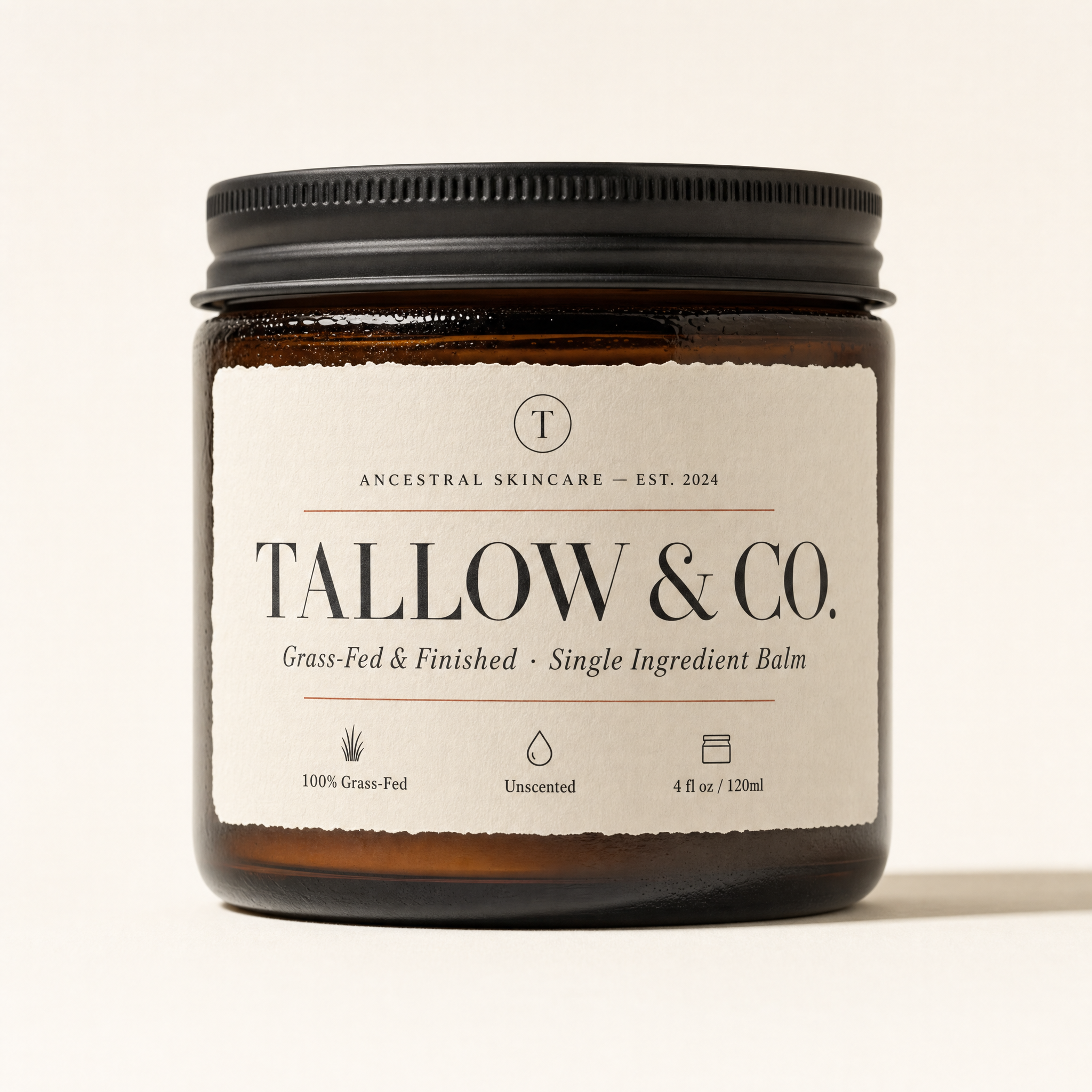Tallow & Co. grass-fed tallow balm in a glass jar